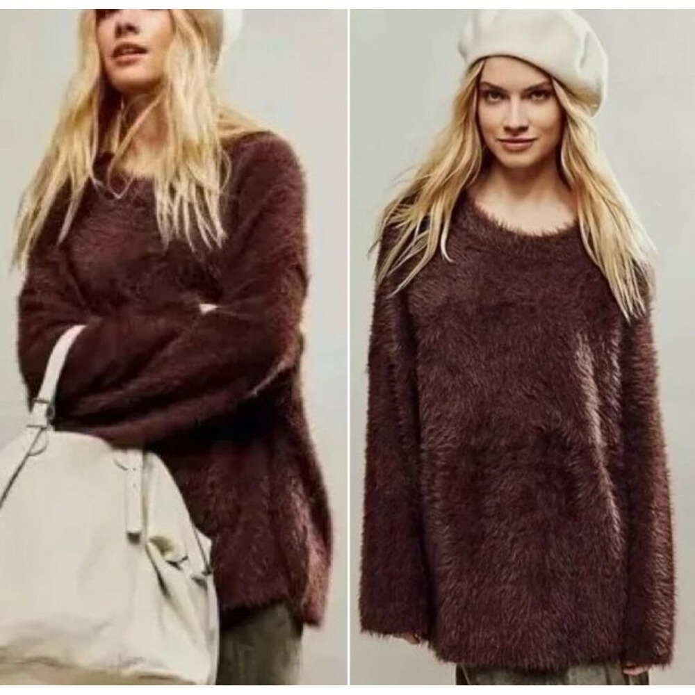 Free People Sweater Womens L Large OB1847190 Brown Polyamide Cotton $148 Ladies
